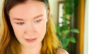 Vulva rubbing close up with blonde handling monster dildo