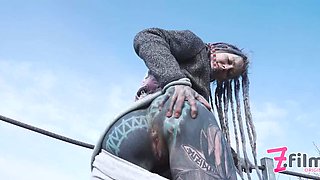 Tattooed Couple Fucks Wild in Public - Anal Sex on Ruins with Pierced Girl