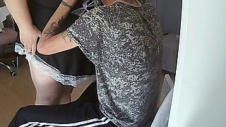 lights up his dick to the maid and fucked her doggy style