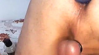 Femdom Mistress Badkittyb Stuffing His Fat Ass with Huge Butt Plug Making Him Moan in Pleasure