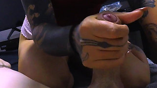 Short Handjob with Sexy Tattoed College Babe