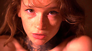 Cumshot on a Neck for a Cute Ginger Teen Close up