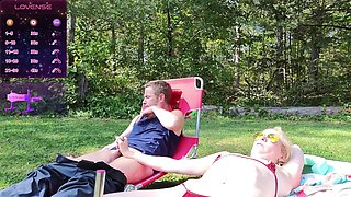 Cam Wife Fucks Machine and Dick While Sunbathing