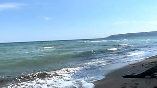 Public Beach Sex and Cum on Her Huge Tits