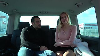 Horny blonde throats the cock and fucks in surreal backseat XXX