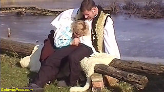 Ugly granny fucked outdoor