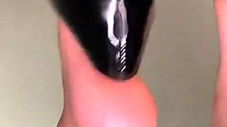 Ebony Girl Dangles Her Black Heels on the Edge of the Couch & Shows Her Feet Soles