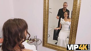 VIP4K. Sexy bride gets trimmed pussy licked and fucked well by handsome hairdresser
