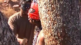 Tied Ebony German Whore Tied up Outdoors and Fucked Hard