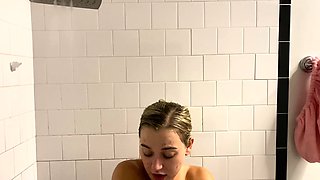 Busty blonde Hitchhiking teen strips and masturbates