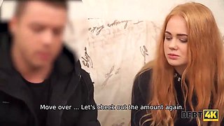 Debt4k. collector luvs tender throat and Shaved Pussy of lovely debtor