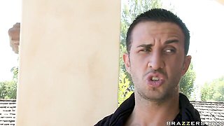 Flexible brunette Andy San Dimas nicely jumps on a huge boner