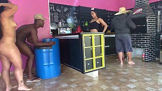 Niece catches her aunt fucking hidden with her husband while Tiu is distracted on the barbecue