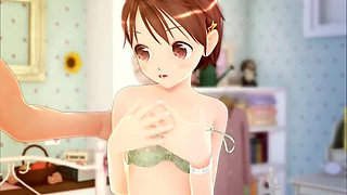 Delicate anime babe stripped for sex and boobs teased