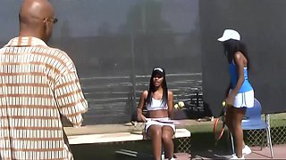 Monica Foster and Rane Revere new girlfriends playing some tennis for a workout, and then finish the workout with massive black cock Justin Long!