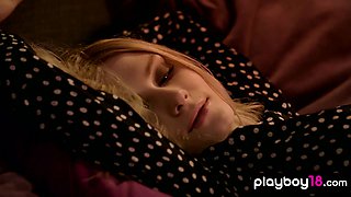 Teenager blond hair lady drops off all her clothes