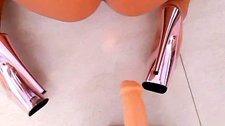 Blonde tight pussy babe solo toy fun in glamour masturbation