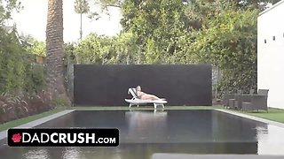 Dadcrush - hot teenie daughter-in-law taunts her horny step-father and fingers herself by the pool