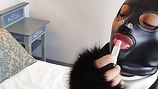 Latin girlfriend BDSM masked slave catsuit is banged by her master with slapping, whiping and anal plug till cum in her pussy