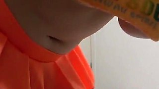 Mini Skirt and G String Panties and Sticking Out Natural Boobs From T-shirt Japanese Girl Natsume Maki's Room Cleaning