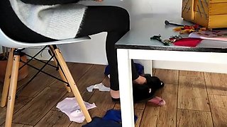 Crush Black Fluffy Slippers Cock Crush While