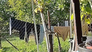 Outdoor Ball Sucking Blowjob with Cum in Mouth in the Garden