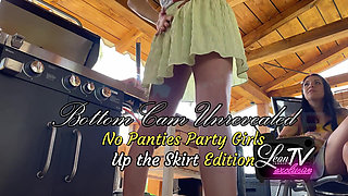 Outdoor Party Girls have Fun No Panties No Bra in Miniskirt Short Skirts and Summer Dresses Bare Ass