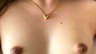 Cute Asian girl with small tits sucks and fucks a POV cock