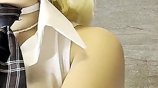 Hot Blonde Cheerleader in Shortest School Uniform Skirt Flashes Pussy and Ass but Also All Natural Beautiful Tits