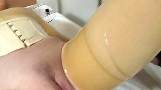 Lesbian fetish for huge sex toys being used on her pussy