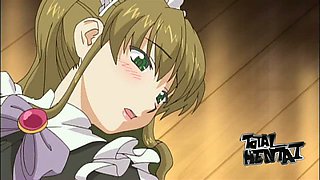 Green eyed hentai maid is caught masturbating her own pussy