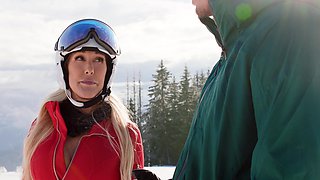 Brandi Love rides her man with intense passion in a steamy scene.