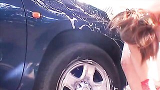 Outdoor sexy car wash with a big-boobed chick Merilyn Sakova