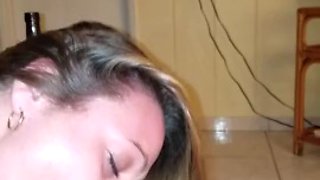 A real amateur housewife deep throating big white cock