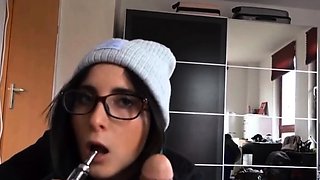 Smoking during a blowjob with a German emo teen