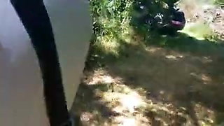 Masked housewife has outdoor fuck
