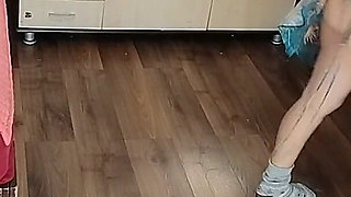 Sexy Brunette Having Fun Trying on Clothes. Sexy Mom Dances Naked Around the House.
