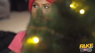 Fake hostel - 2 crazy babes get stuck under a christmas tree and saved by a fat hard boner