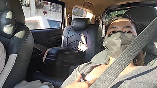 Risky Public Masturbation Inside the Taxi Non-tinted