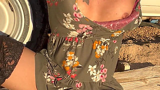 Horny Slut in Sundress Jerks off and Cums in Backyard