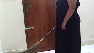 Saudi Muslim Burqa and Hijab Sexy Maid with Big Tits and Big Ass Sweeps the House