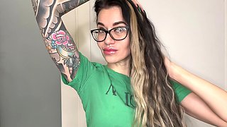 Finger Snapping and Sucking Fingers with Green Long Nails, Long Hair, Glasses and Face