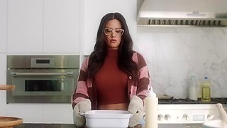 A hot brunette with long hair fucks with her boyfriend in thong