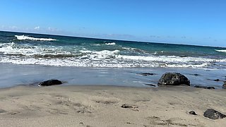 Girl Peeing and Wetting Skirt Pants at the Public Beach