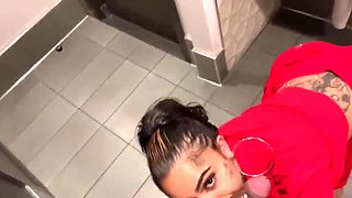 Genevieve Sinn Deep Throats Sevyan Harden's Huge BBC in Public Restroom - POV Blowjob & Cumshot