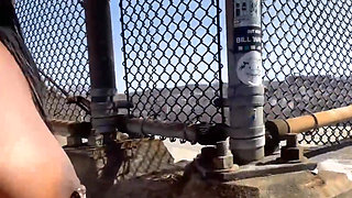 Walking Around Naked Fucking My Pussy with Vibrator on a Public Fly Over Bridge