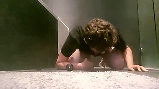 Chastity boy cums after a month while riding a dildo