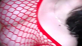 Massive Boobs Pregnant Girl in Red Mesh Rides Cock Then Doggy Fuck