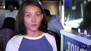 Blue eyed girl sucks off in a public restroom and I fuck her at the slot machines