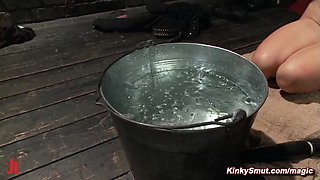 Blond bound and rough banged